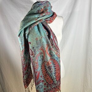Light Teal Paisley Scarf - Unbranded